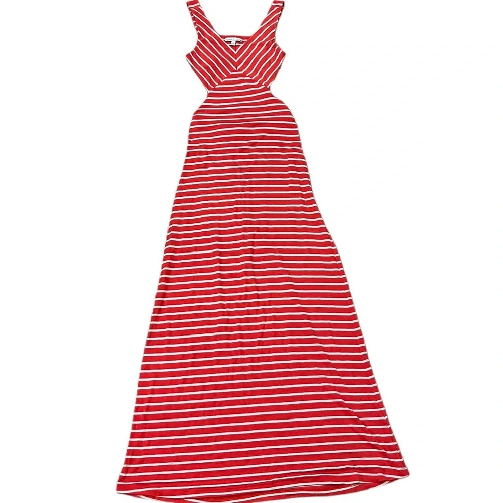 Moa Moa Red & White Striped Maxi Dress with Cut Out Back Detail - Women’s Size S - Picture 1 of 4